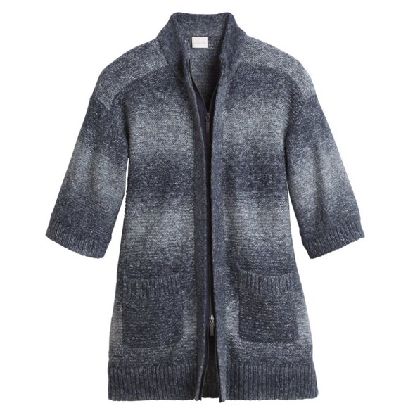 NWT CHICO'S Space-Dyed Ombre Rendezvous Zip-Up Sweater Twilight Blue Size 0/S - Picture 2 of 10